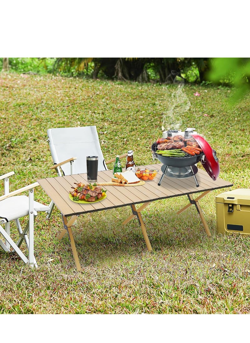 Folding Camping Table, Lightweight Roll-Up Table Aluminum Low Portable Picnic Table with Easy Carrying Bag for Outdoor, Beach, Picnic, Backyards, BBQ and 47.3