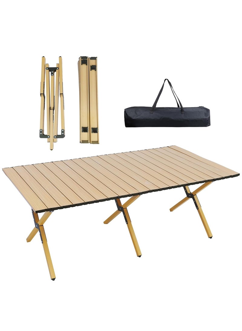 Folding Camping Table, Lightweight Roll-Up Table Aluminum Low Portable Picnic Table with Easy Carrying Bag for Outdoor, Beach, Picnic, Backyards, BBQ and 47.3