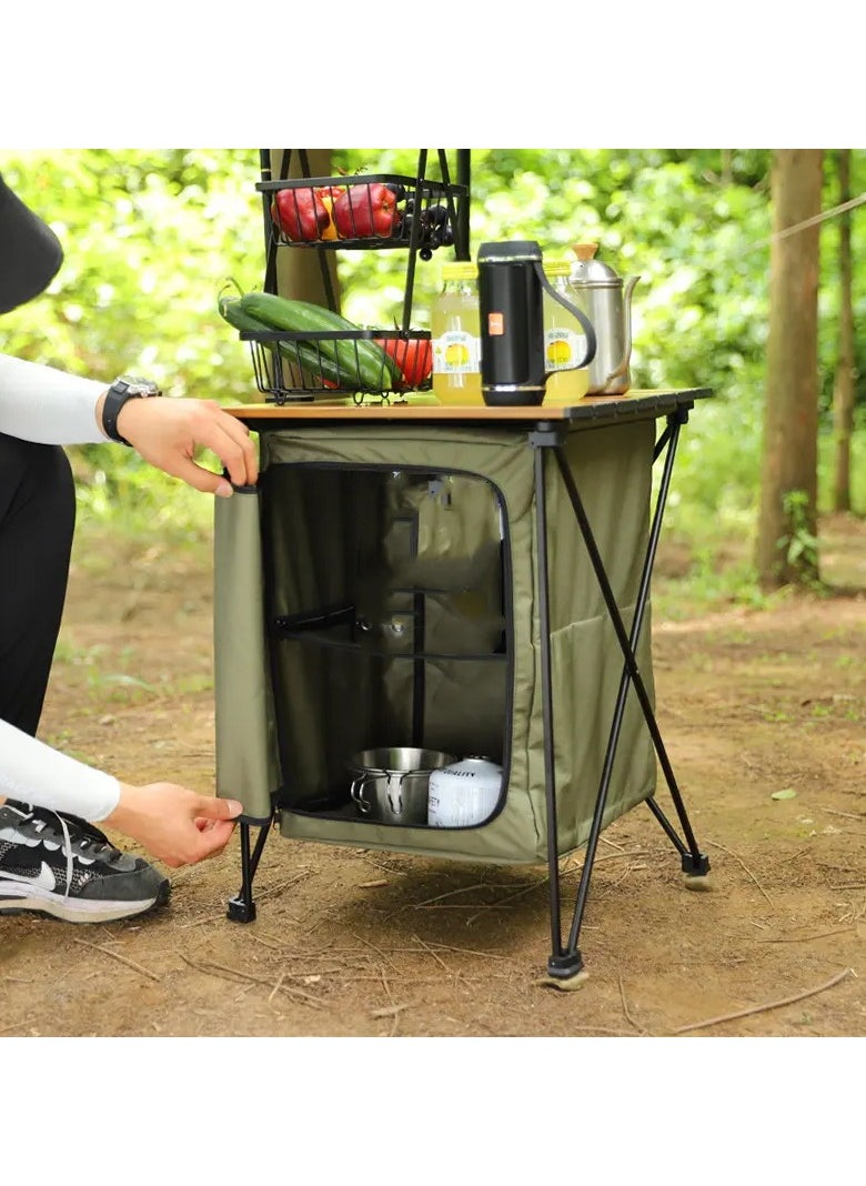 Outdoor Camping Cabinet, Cupboard Kitchen Station for Party Picnics - Folding Cooking Table with Storage Organiser