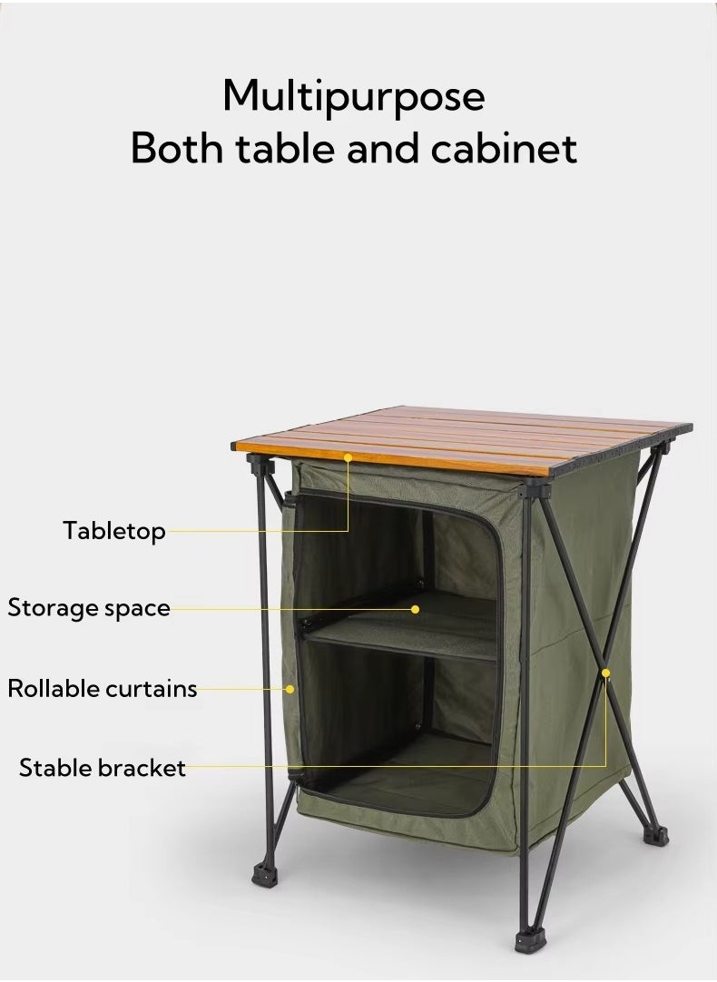 Outdoor Camping Cabinet, Cupboard Kitchen Station for Party Picnics - Folding Cooking Table with Storage Organiser