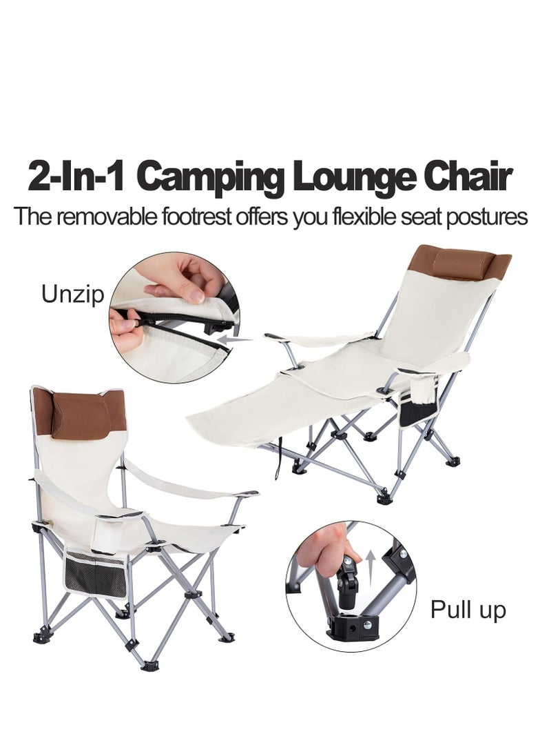 Camping Chair with Foot Rest, Headrest & Cup Holders & Storage Bag, Portable Adjustable Folding Chairs for Camping Fishing and Other Outdoor Activities