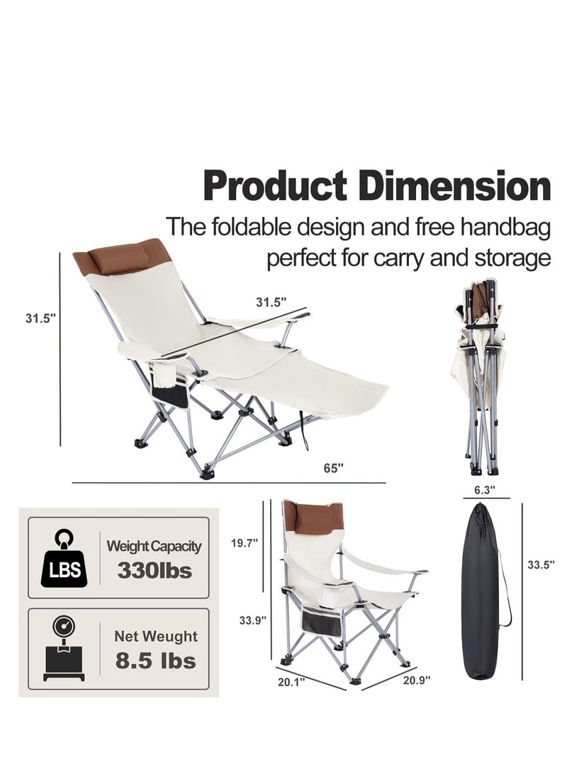 Camping Chair with Foot Rest, Headrest & Cup Holders & Storage Bag, Portable Adjustable Folding Chairs for Camping Fishing and Other Outdoor Activities