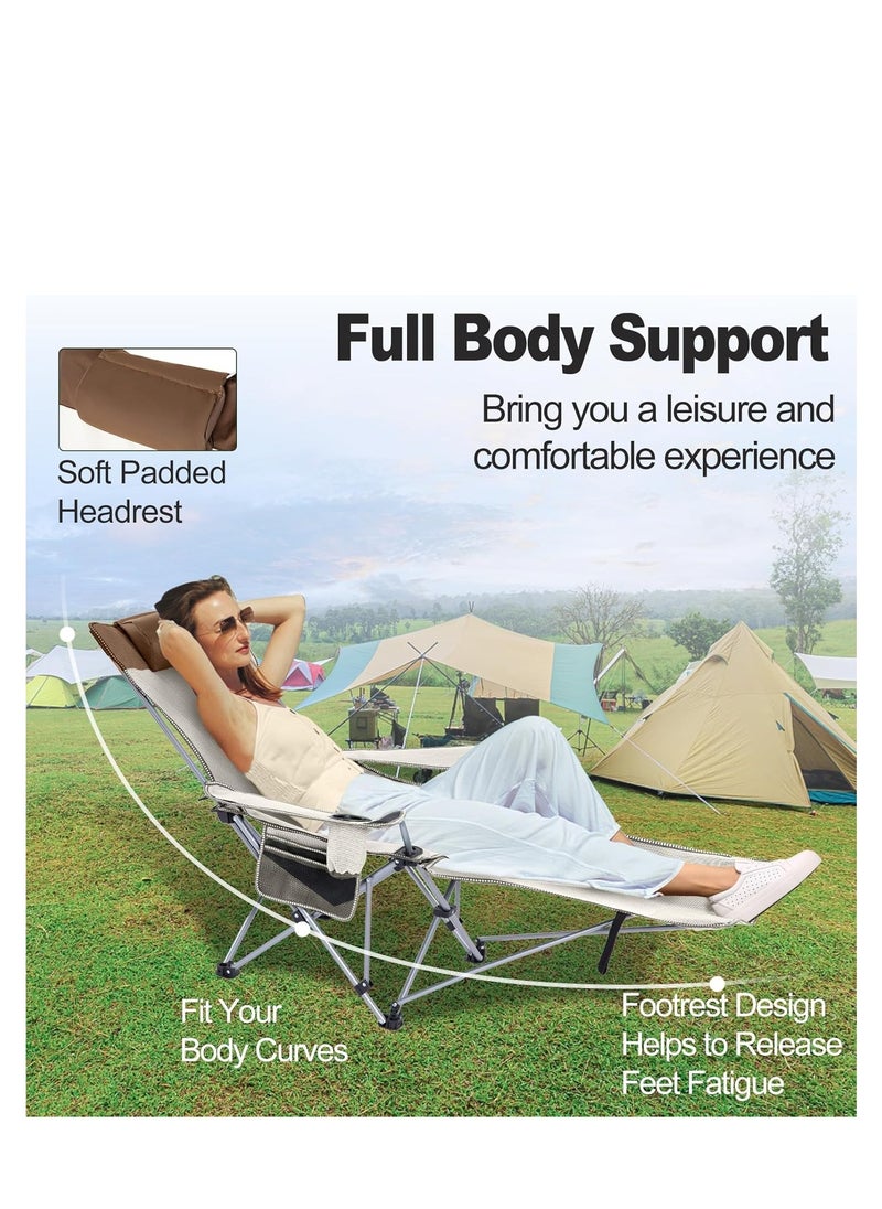 Camping Chair with Foot Rest, Headrest & Cup Holders & Storage Bag, Portable Adjustable Folding Chairs for Camping Fishing and Other Outdoor Activities