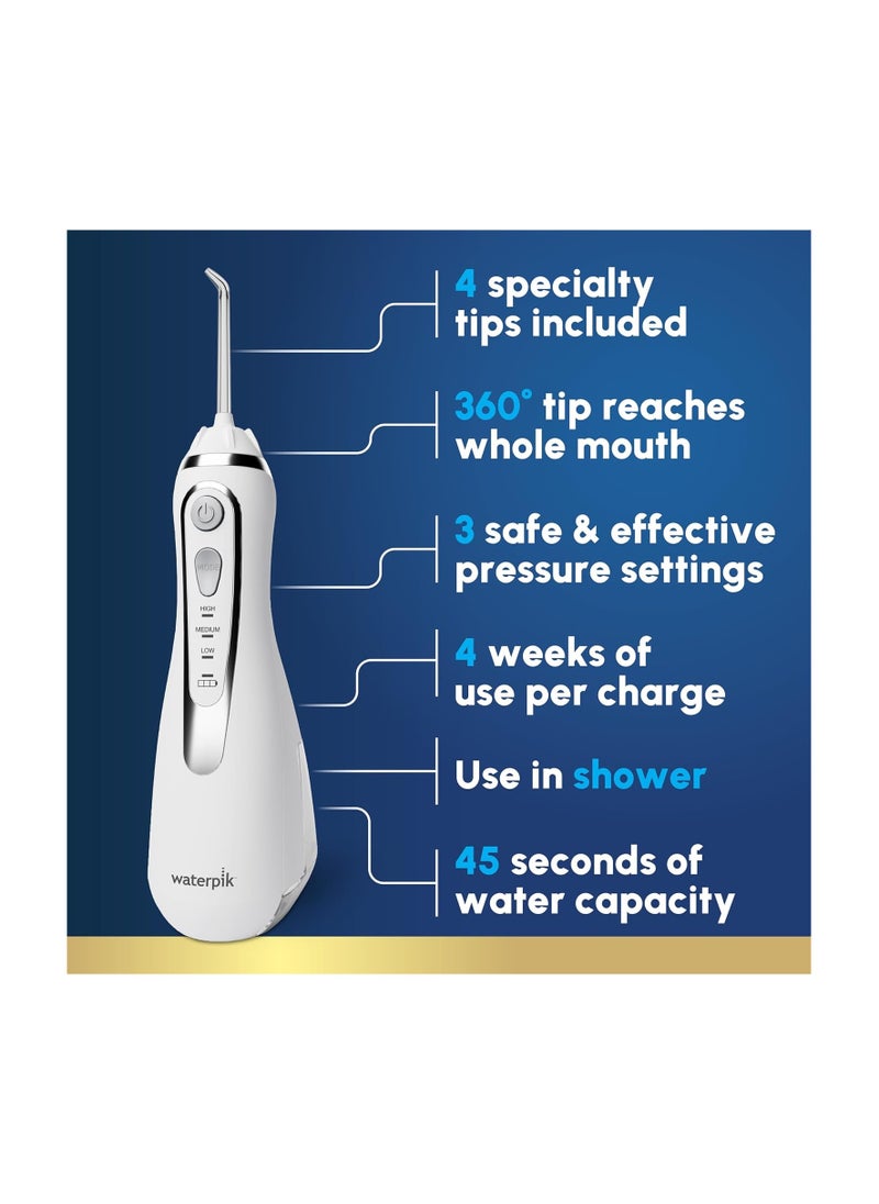 Waterpik Cordless Advanced 2.0 Water Flosser For Teeth, Gums, Braces, Dental Care With Travel Bag and 4 Tips, ADA Accepted, Rechargeable, Portable, and Waterproof, White WP-580, Packaging May Vary