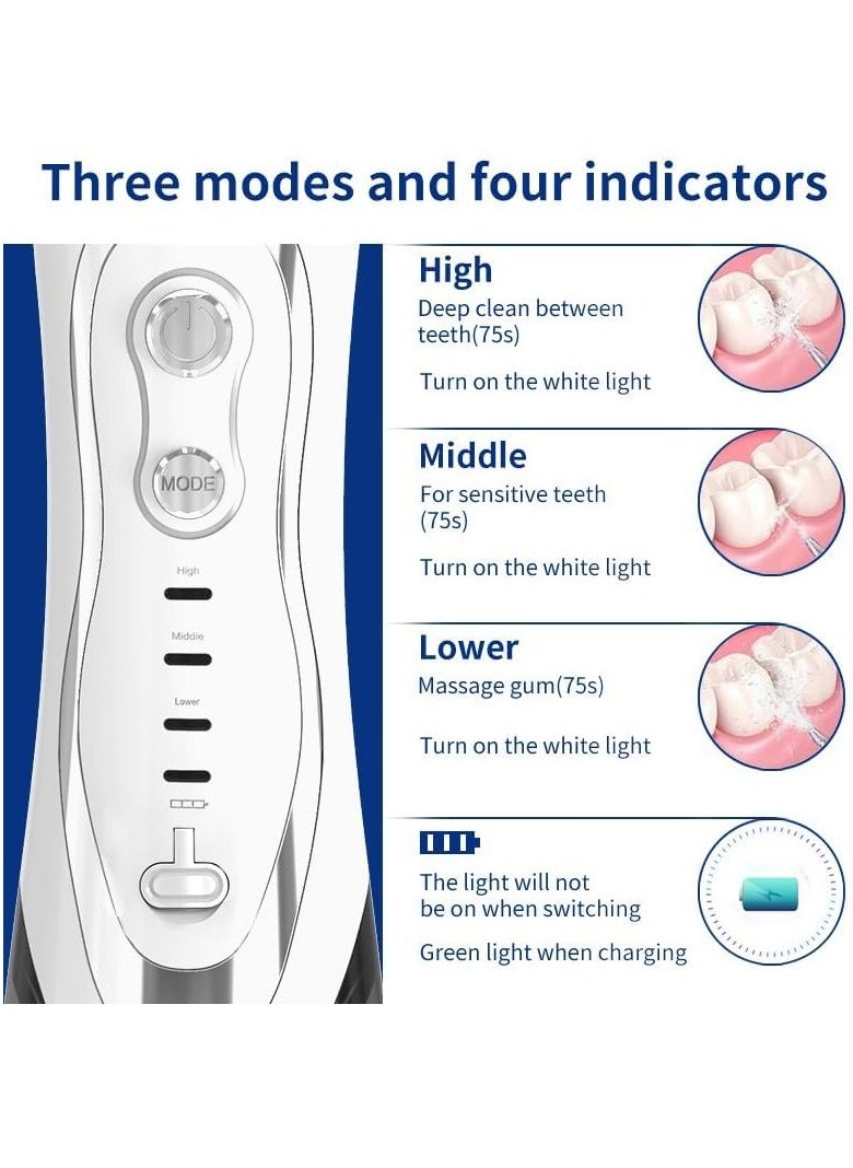 Portable Dental Water Flosser Oral Irrigator 4 Nozzles White 300ml