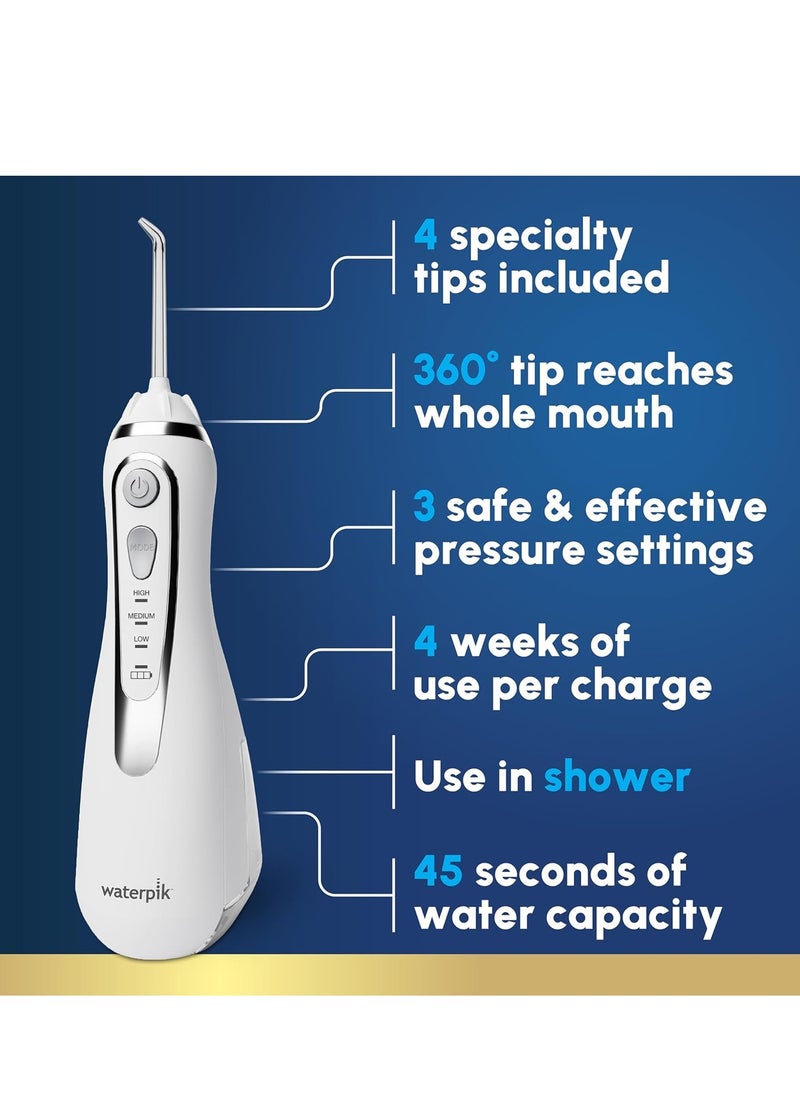 Waterpik Cordless Advanced 2.0 Water Flosser For Teeth, Gums, Braces, Dental Care With Travel Bag and 4 Tips, ADA Accepted, Rechargeable, Portable, and Waterproof, White WP-580, Packaging May Vary