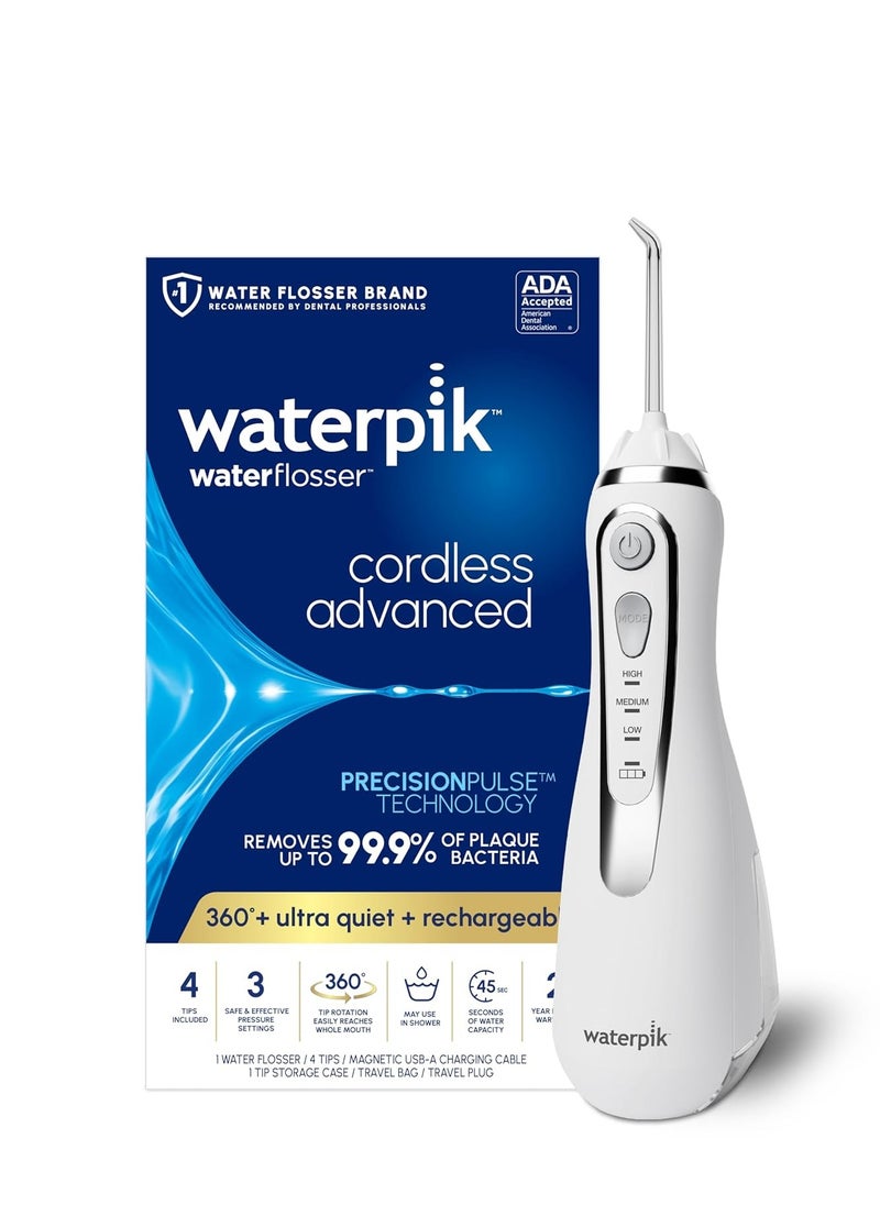 Waterpik Cordless Advanced 2.0 Water Flosser For Teeth, Gums, Braces, Dental Care With Travel Bag and 4 Tips, ADA Accepted, Rechargeable, Portable, and Waterproof, White WP-580, Packaging May Vary