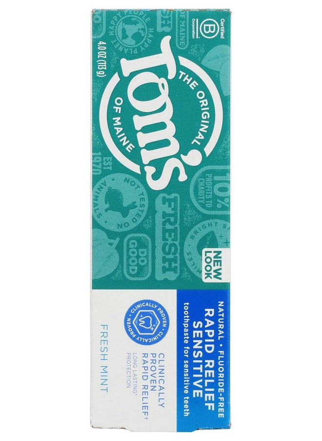 Natural Rapid Relief Sensitive Fluoride Free Toothpaste Fresh Mint 4 Ounce