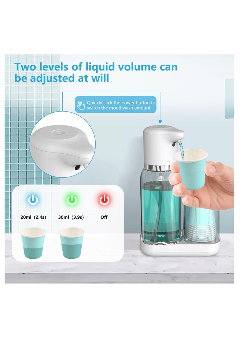 Automatic Mouthwash Dispenser for Bathroom, Mouthwash Dispenser Dispenser, 25oz/750ml Large Capacity Mouthwash Dispenser, with Infrared Sensor and Rechargable Pump, with 8 Paper Cups