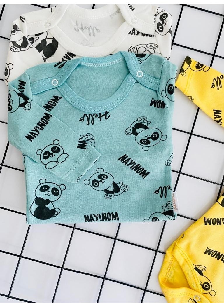 3-Piece Patterned Baby Boy Bodysuit with Snap Fasteners 100% Cotton