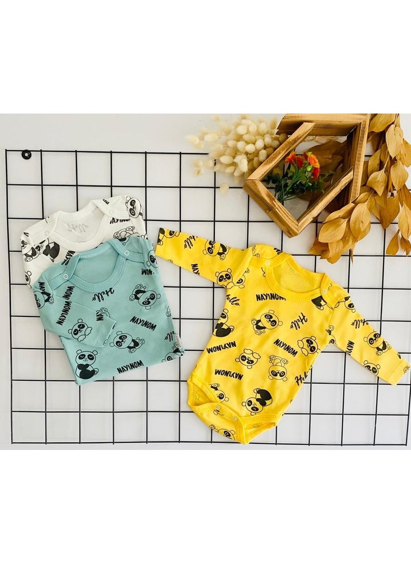 3-Piece Patterned Baby Boy Bodysuit with Snap Fasteners 100% Cotton