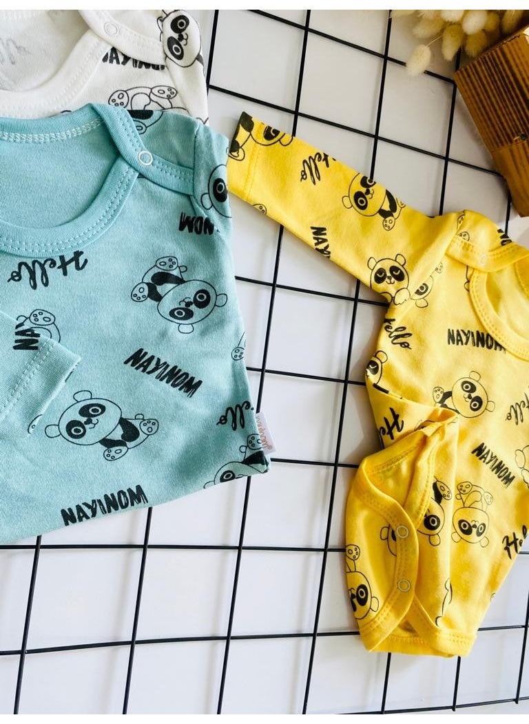 3-Piece Patterned Baby Boy Bodysuit with Snap Fasteners 100% Cotton