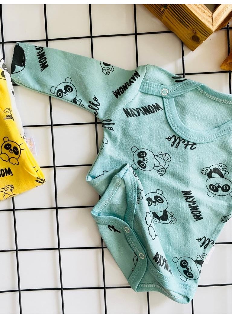 3-Piece Patterned Baby Boy Bodysuit with Snap Fasteners 100% Cotton