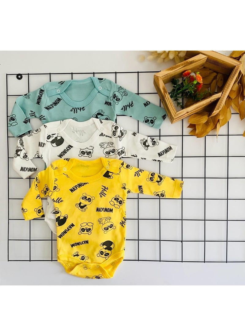 3-Piece Patterned Baby Boy Bodysuit with Snap Fasteners 100% Cotton