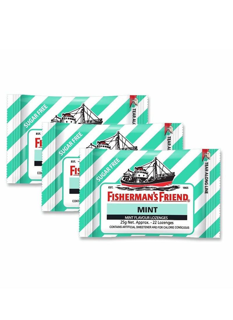 Fisherman's Friend Mouth Freshener, Refreshing and Cool Lozenges - Mint, 22 count each (Pack of 3)