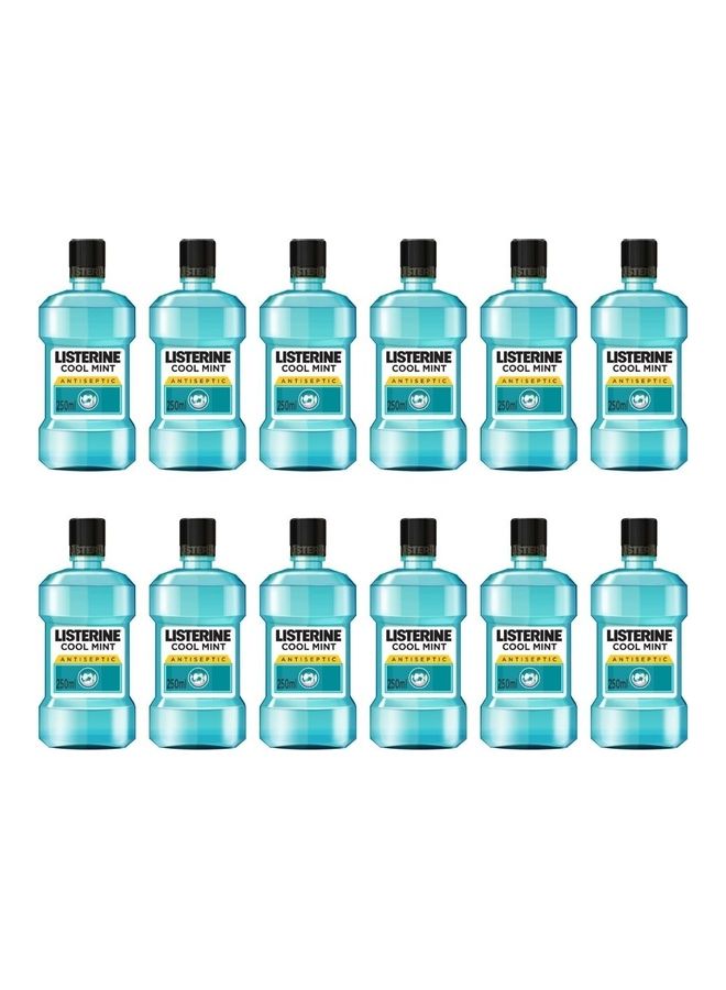 Pack Of 12 Cool Mint Antiseptic Mouthwash Sky Blue 250ml