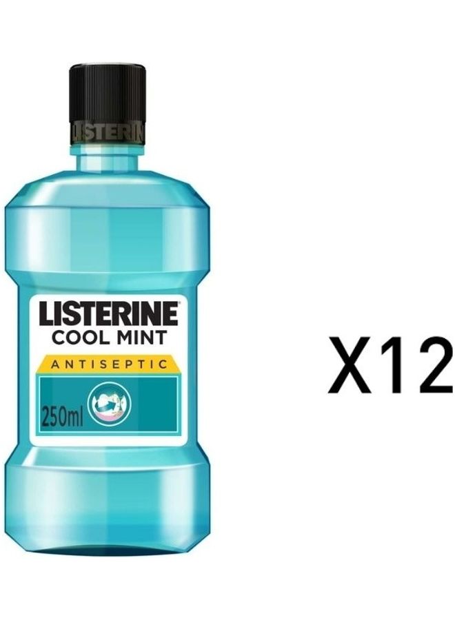 Pack Of 12 Cool Mint Antiseptic Mouthwash Sky Blue 250ml