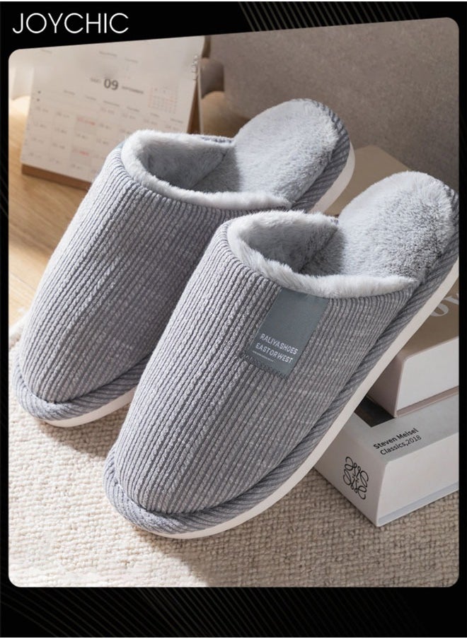 Men Autumn and Winter Cotton Breathable Home Indoor Slippers Soft Sole Thickened Plush Warm Bedroom Slippers Grey