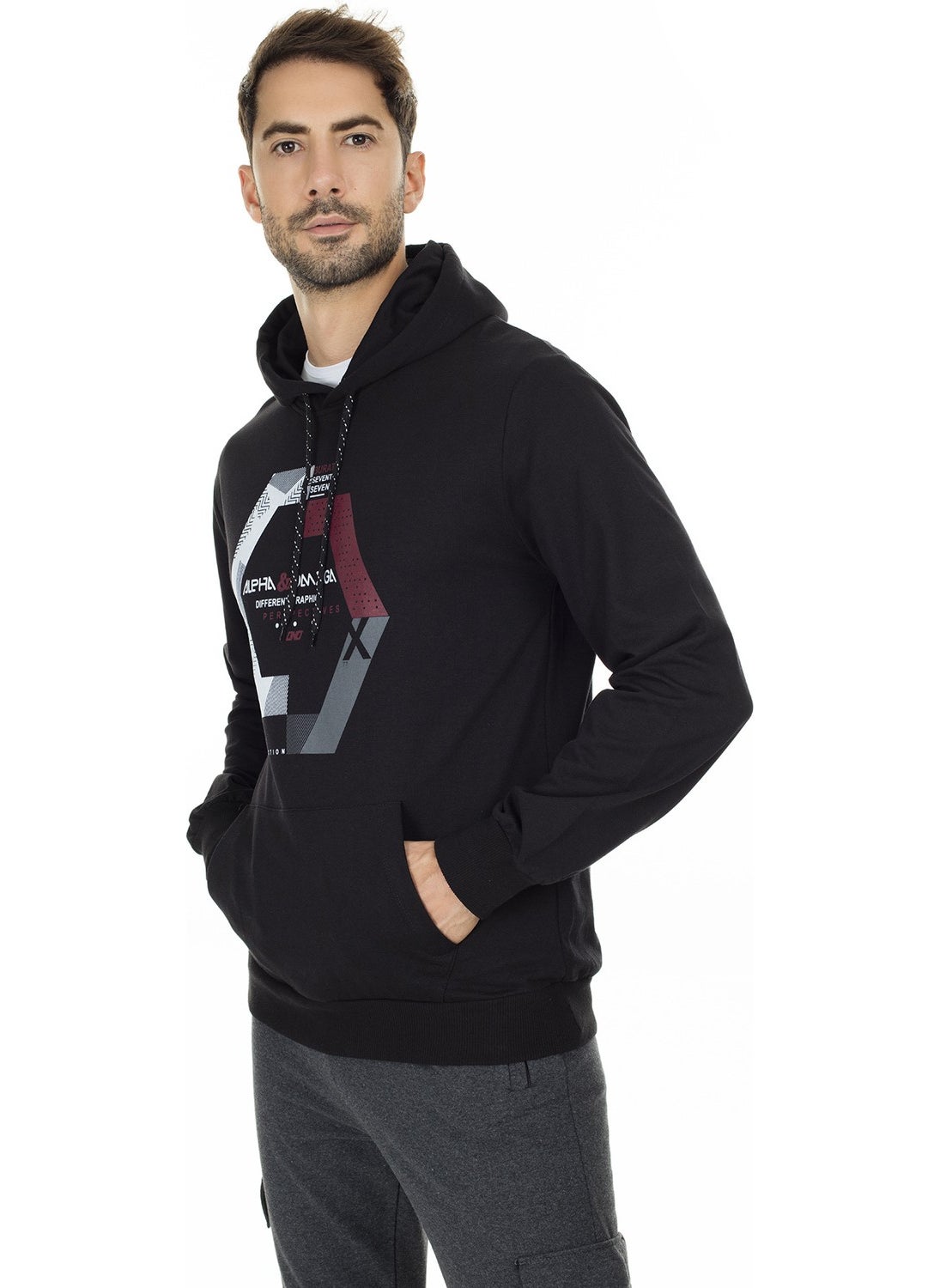 Printed Hooded Knitted Sweat Men's SWEAT 541ALPHAOMEGA