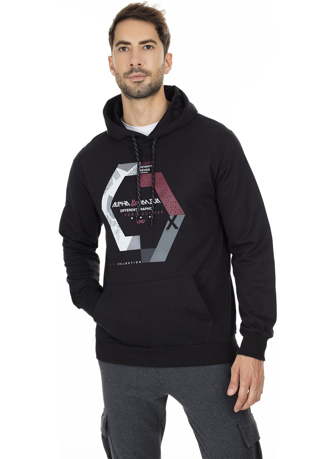 Printed Hooded Knitted Sweat Men's SWEAT 541ALPHAOMEGA