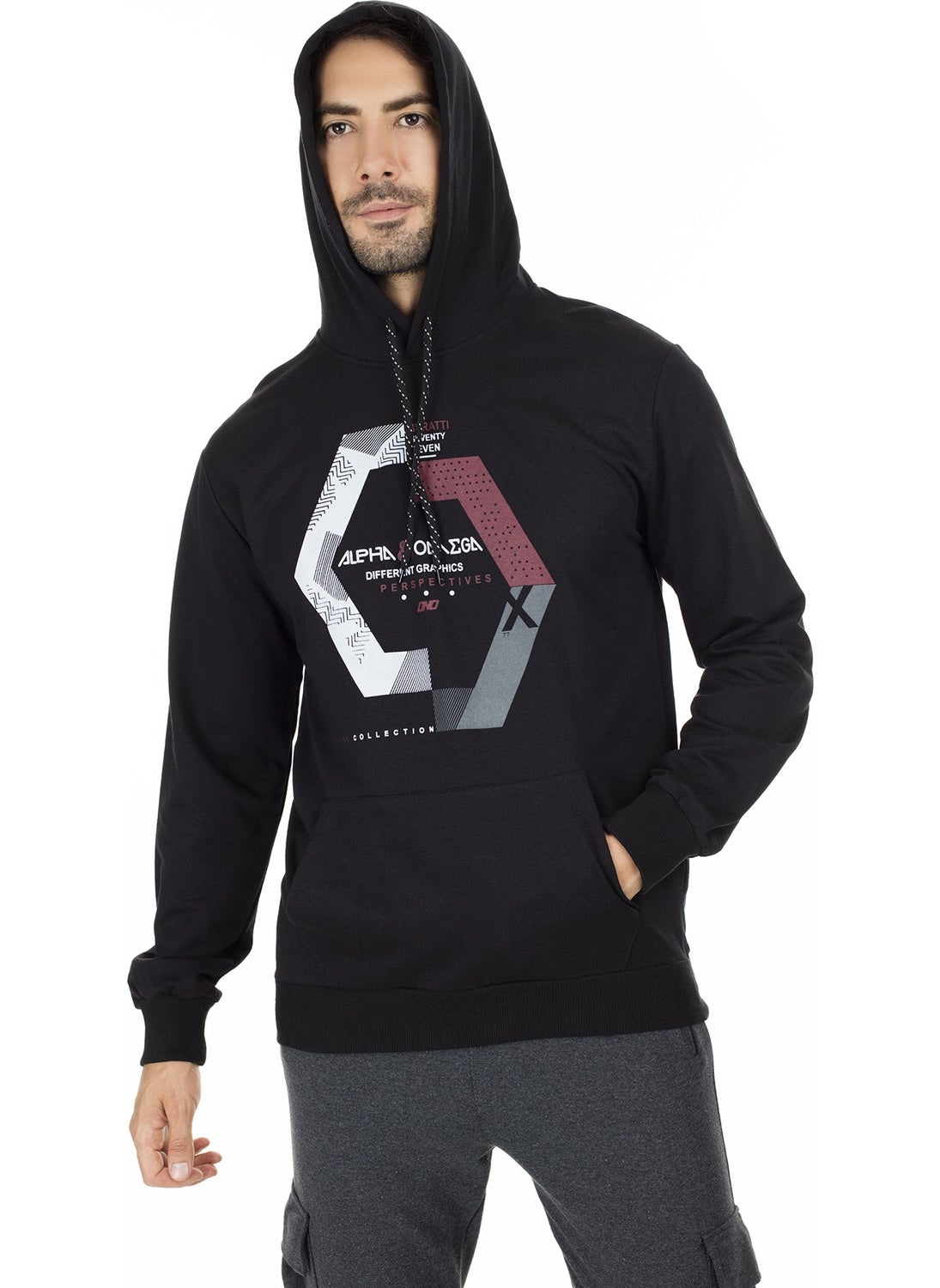 Printed Hooded Knitted Sweat Men's SWEAT 541ALPHAOMEGA