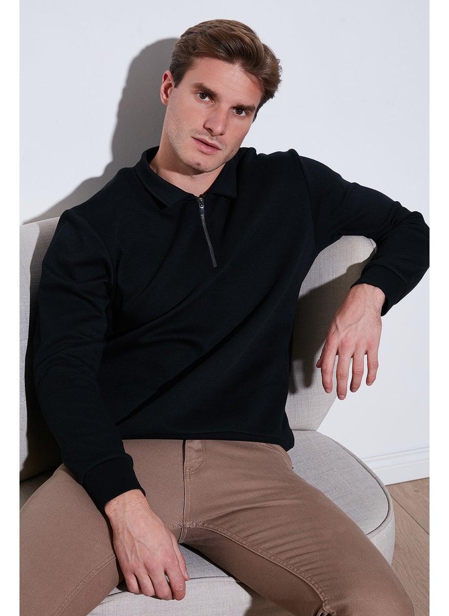 Cotton Regular Fit Half Zipper Polo Neck Men's Sweat 5905789