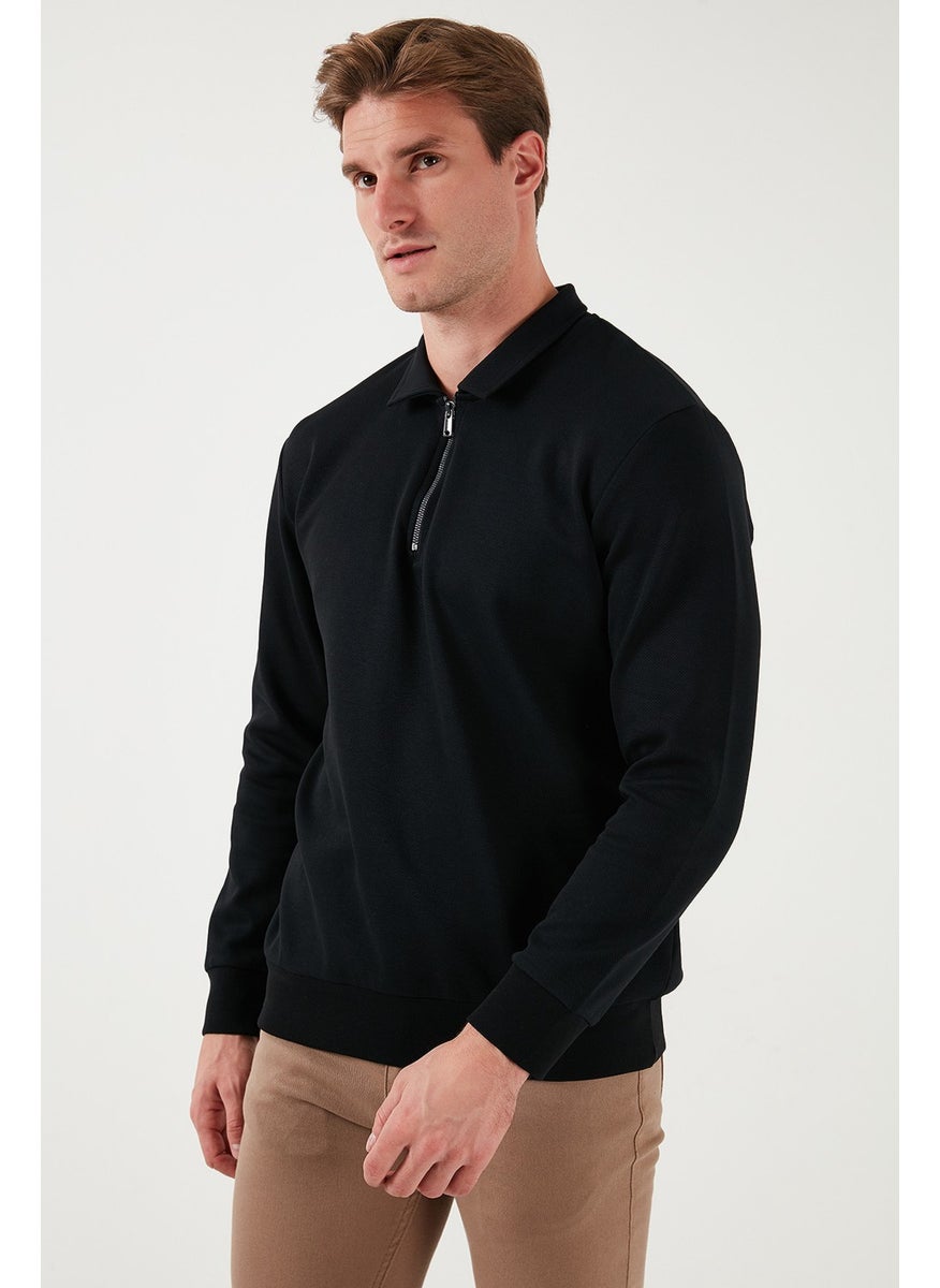 Cotton Regular Fit Half Zipper Polo Neck Men's Sweat 5905789