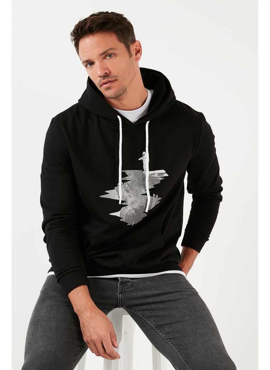 Slim Fit Printed Hooded Kangaroo Pocket Sweat Men's Sweat 568R704