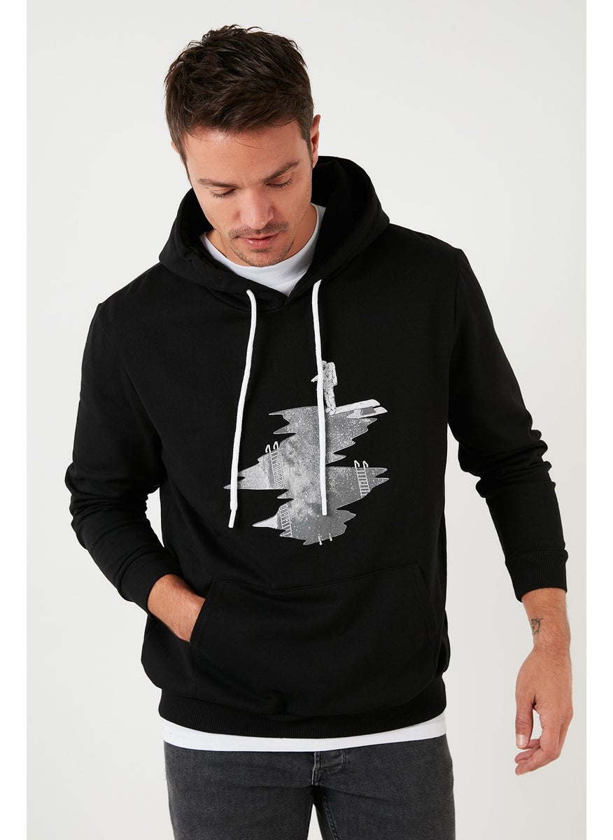 Slim Fit Printed Hooded Kangaroo Pocket Sweat Men's Sweat 568R704