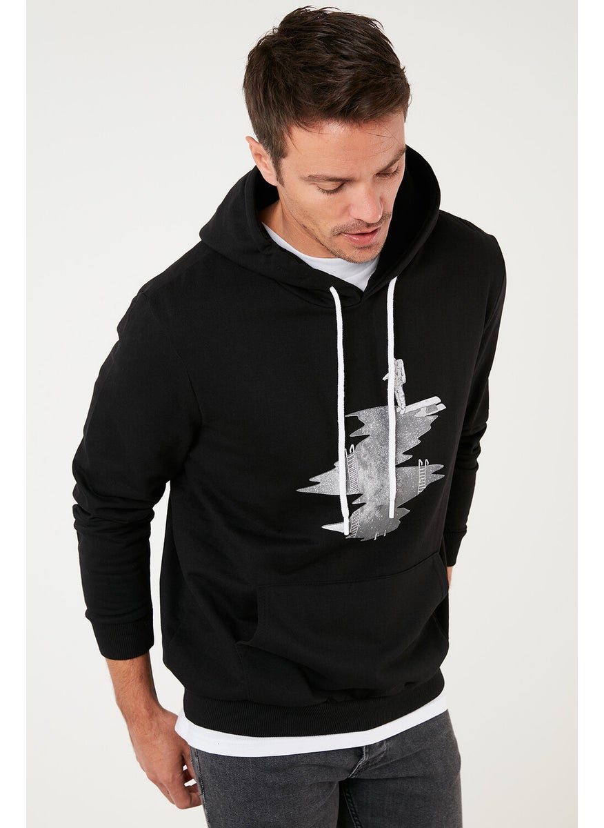 Slim Fit Printed Hooded Kangaroo Pocket Sweat Men's Sweat 568R704