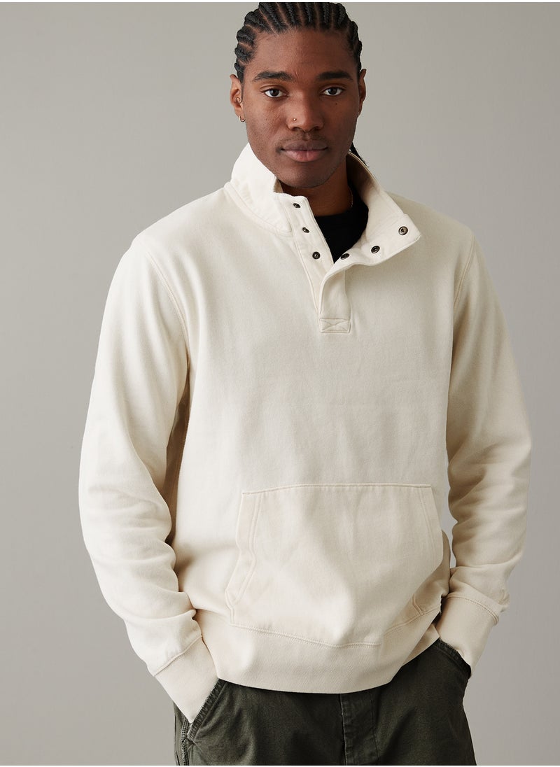 Quarter-Snap Mockneck Pullover Sweatshirt