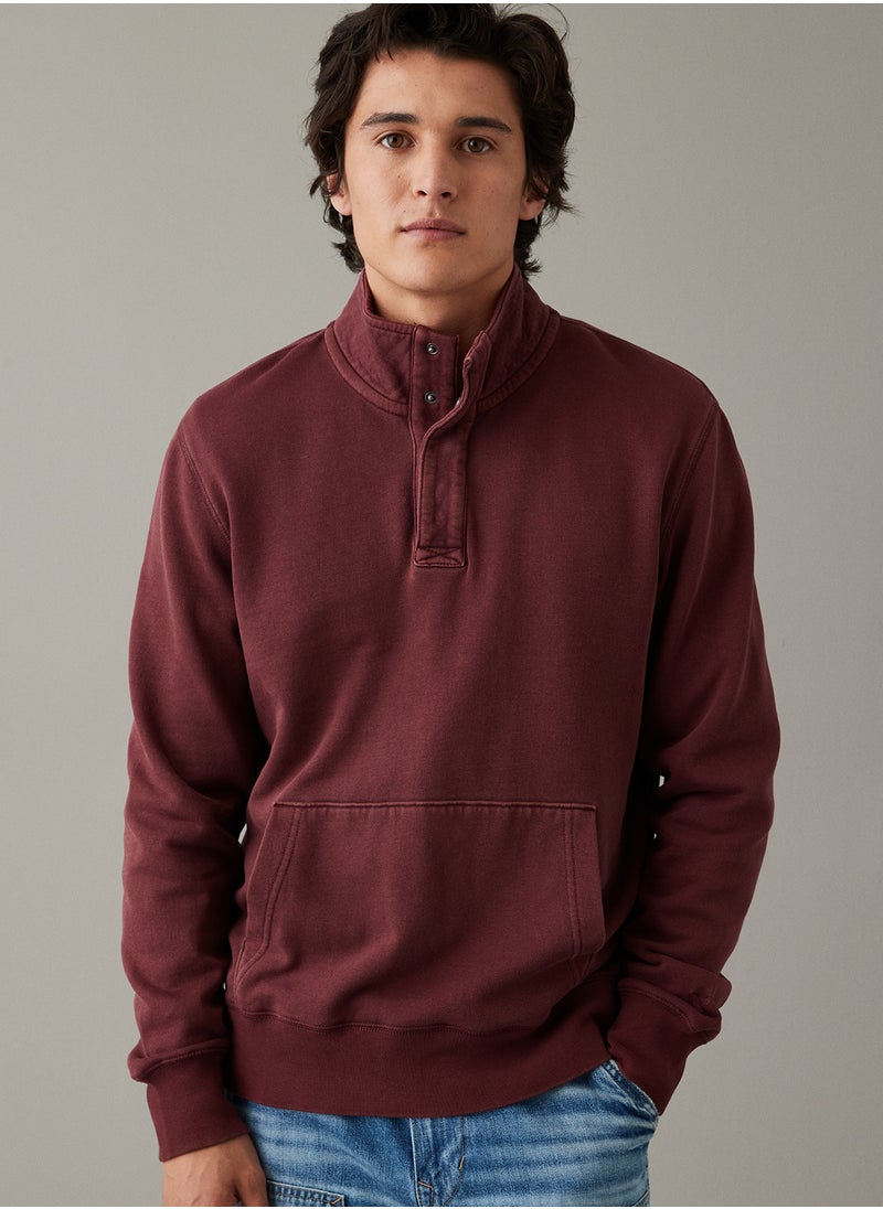 Quarter-Snap Mockneck Pullover Sweatshirt