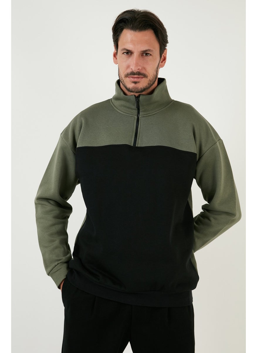 Regular Fit Zippered Stand-Up Collar with Furry Soft Raised Winter Sweat Men's Sweat 5905343