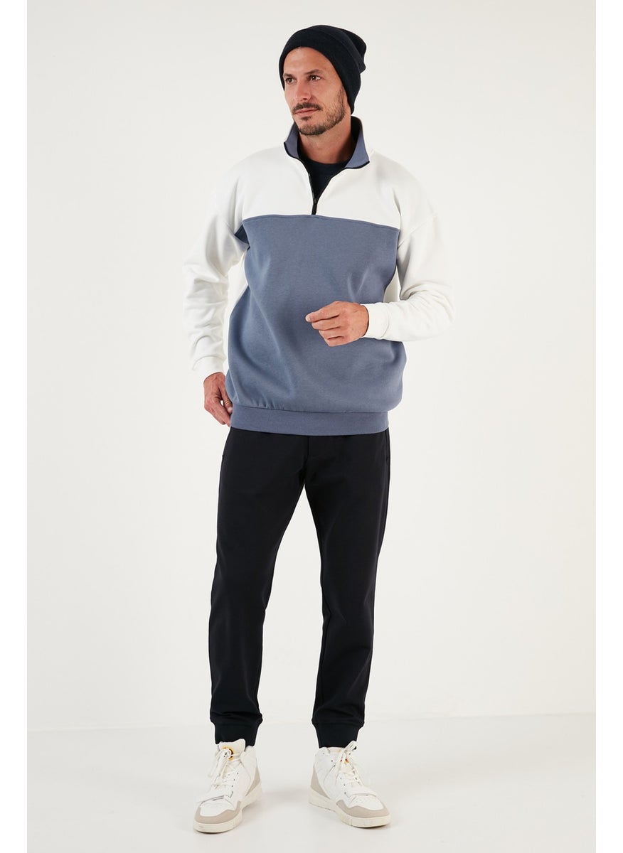 Regular Fit Zippered Stand-Up Collar with Furry Soft Raised Winter Sweat Men's Sweat 5905343