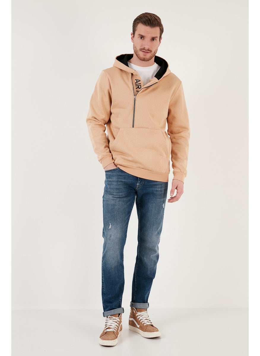 Kangaroo Pocket Zippered Hooded Collar Slim Fit Men's Sweat 575707