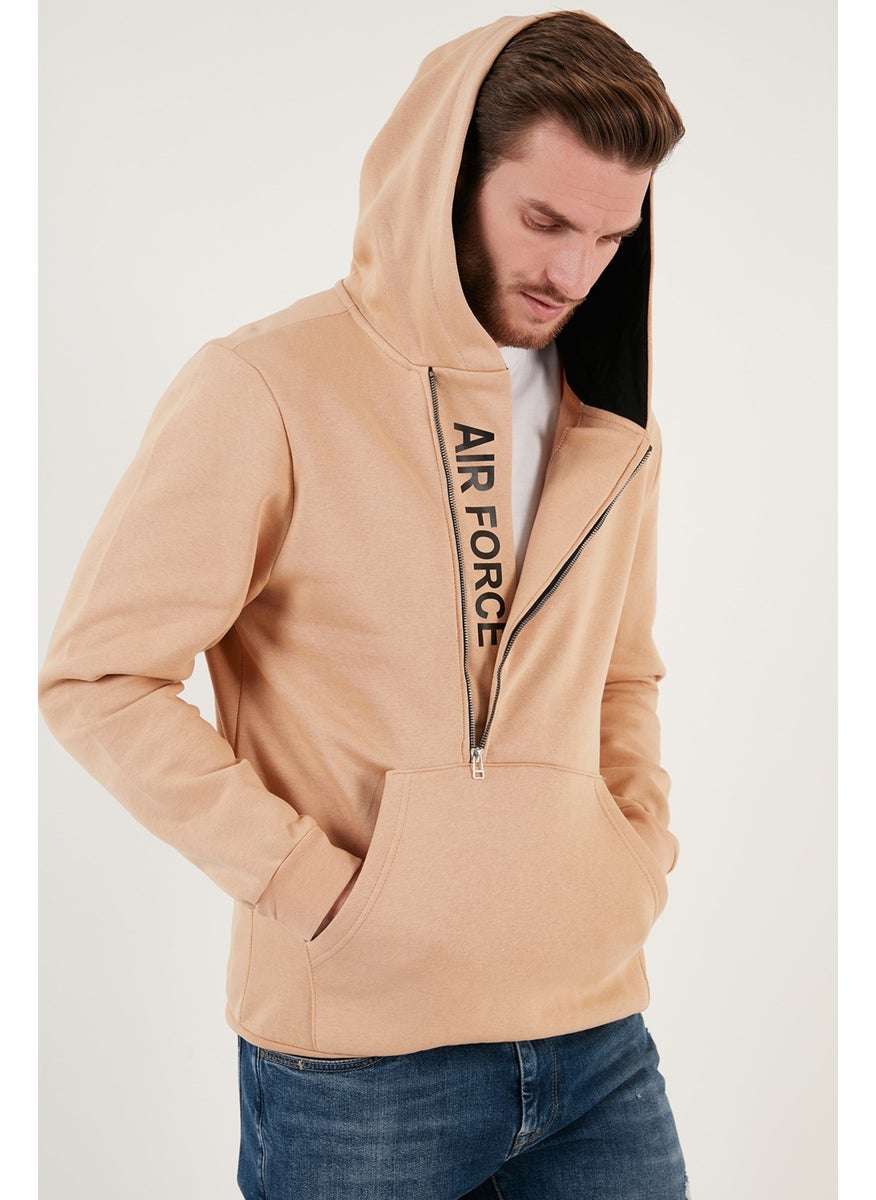 Kangaroo Pocket Zippered Hooded Collar Slim Fit Men's Sweat 575707