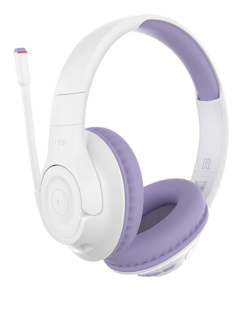 SoundForm Inspire Wireless Over-Ear Headset for Kids, On-Ear Headphones for Girls and Boys, Online Learning, & Travel with Built-In Microphone - Compatible with iPhone, iPad, Galaxy, and More white