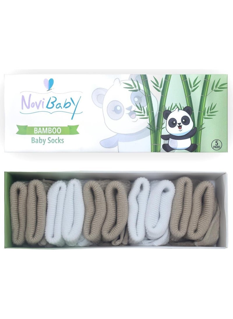 5-Piece Bamboo Newborn Baby Socks I White Beige I 0-6 Months