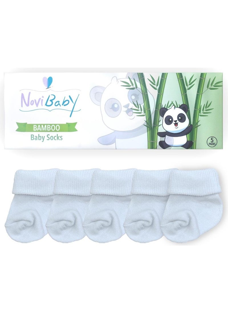 5-Piece Bamboo Newborn Baby Socks I Snow White I 0-6 Months