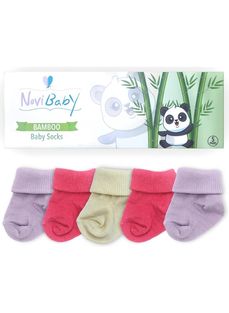 5-Piece Bamboo Newborn Baby Socks I Pinky Rose I 0-6 Months