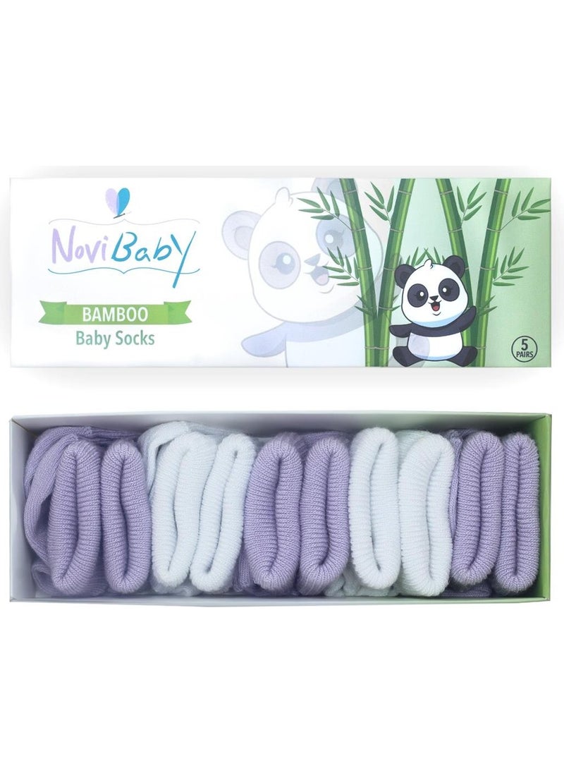 5-Piece Bamboo Newborn Baby Socks I Purpy I 0-6 Months