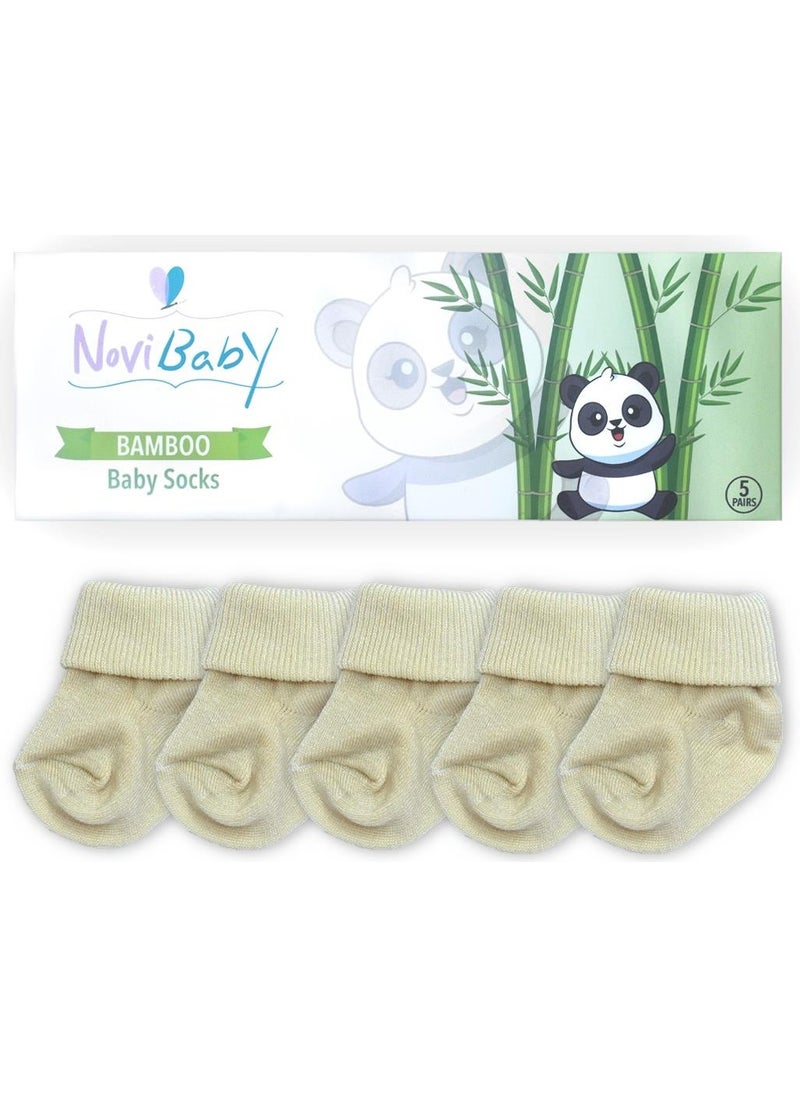 5-Piece Bamboo Newborn Baby Socks I Ecru I 0-6 Months