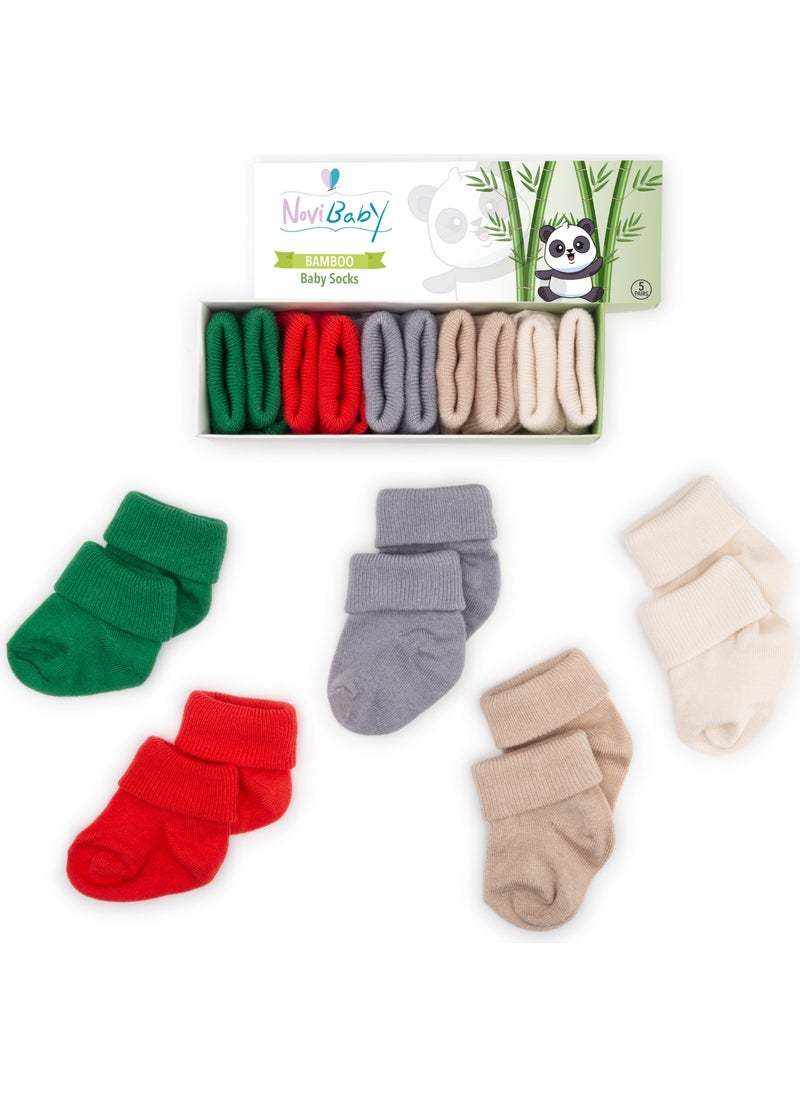 5-Piece Bamboo Newborn Baby Socks I Winter I 0-6 Months