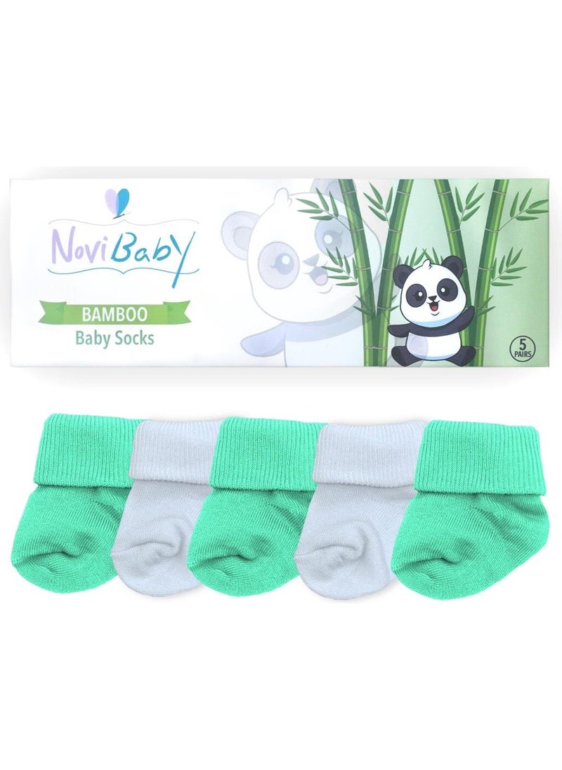 5-Piece Bamboo Newborn Baby Socks I Minty I 0-6 Months