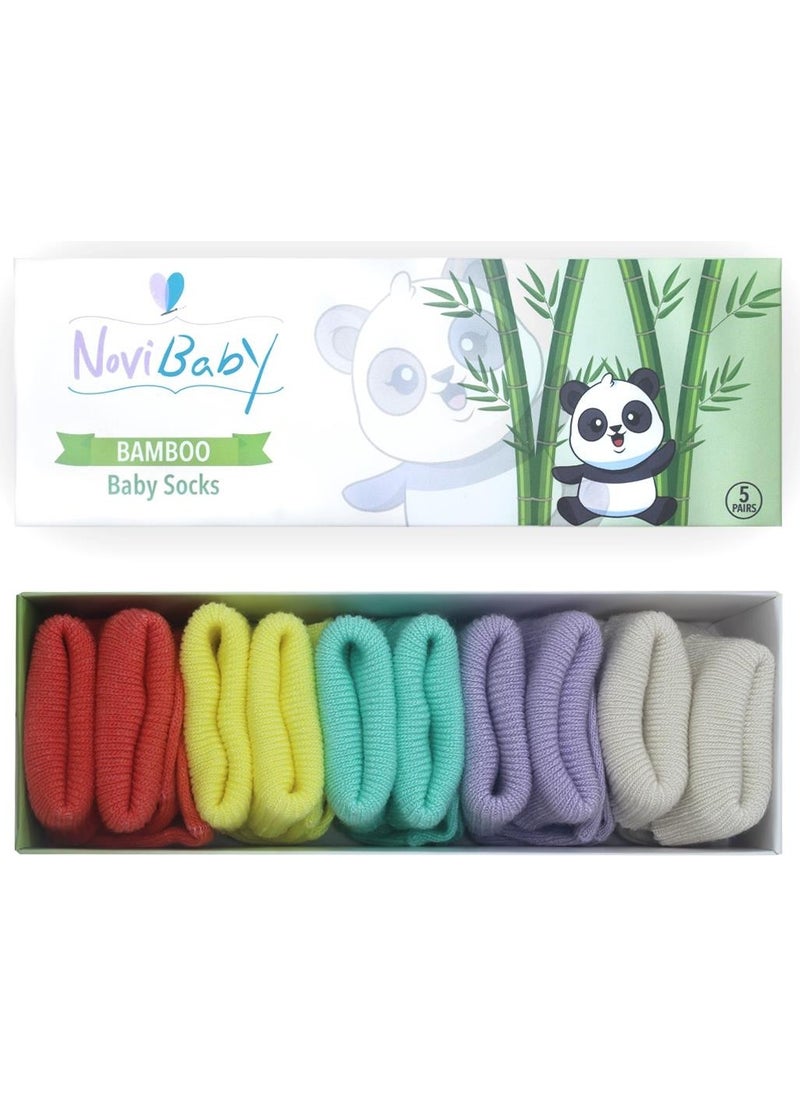 5-Piece Bamboo Newborn Baby Socks I Color Mix I 0-6 Months