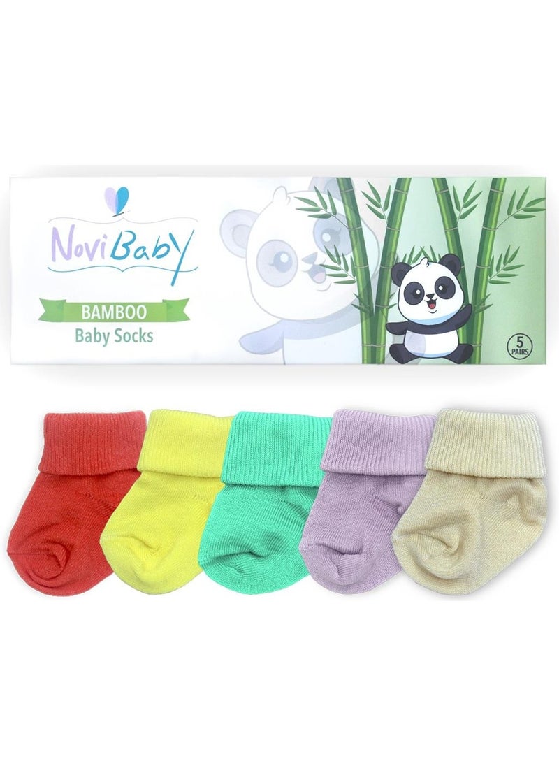 5-Piece Bamboo Newborn Baby Socks I Color Mix I 0-6 Months