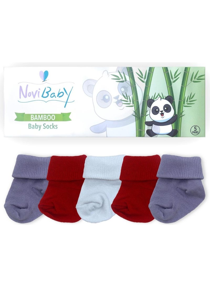 5-Piece Bamboo Newborn Baby Socks I Windy I 0-6 Months