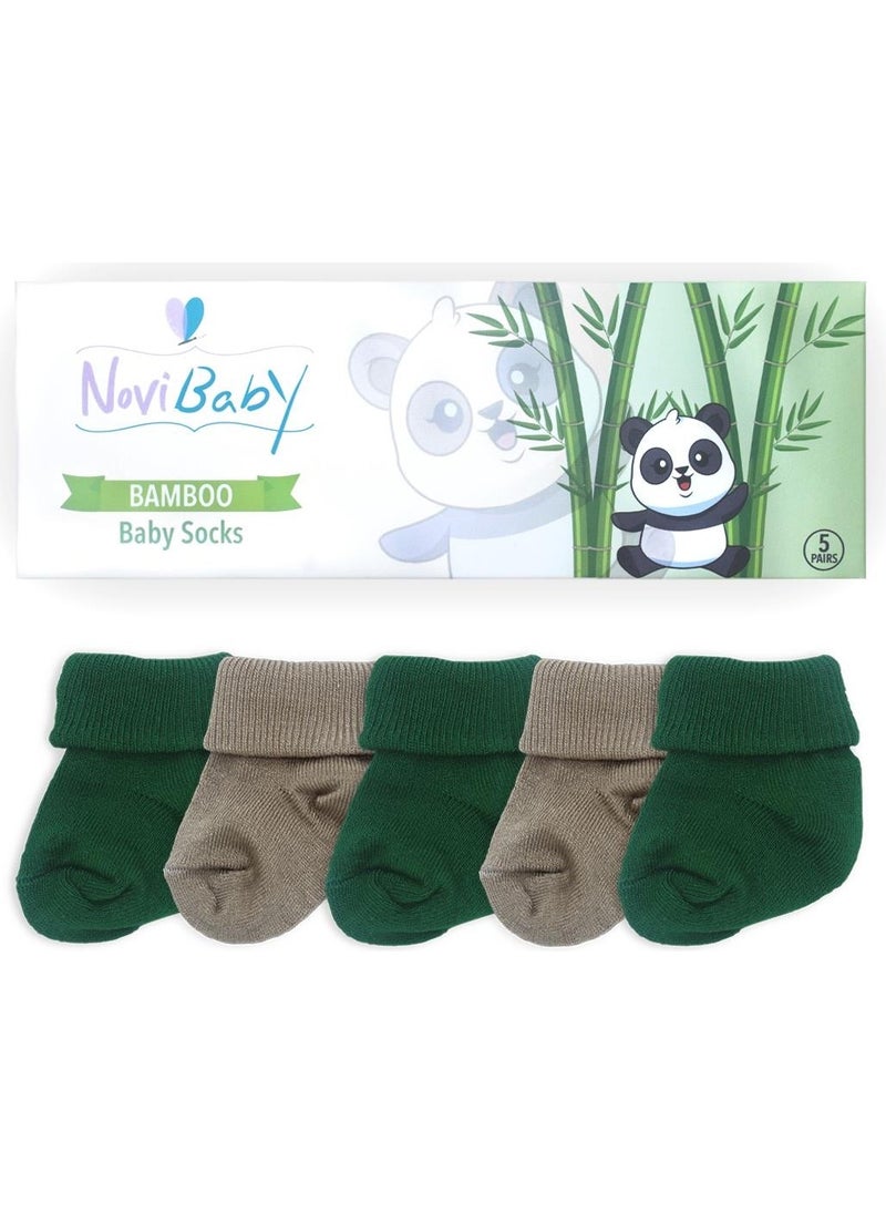 5-Piece Bamboo Newborn Baby Socks I Greeny I 0-6 Months