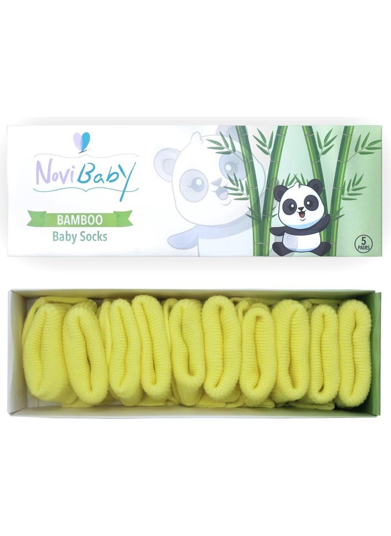 5-Piece Bamboo Newborn Baby Socks I Lemon I 0-6 Months