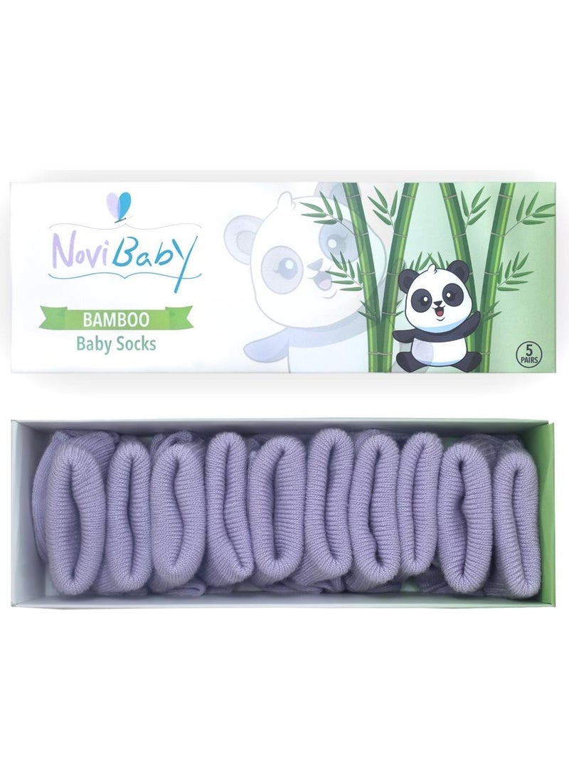 5-Piece Bamboo Newborn Baby Socks I Purple I 0-6 Months